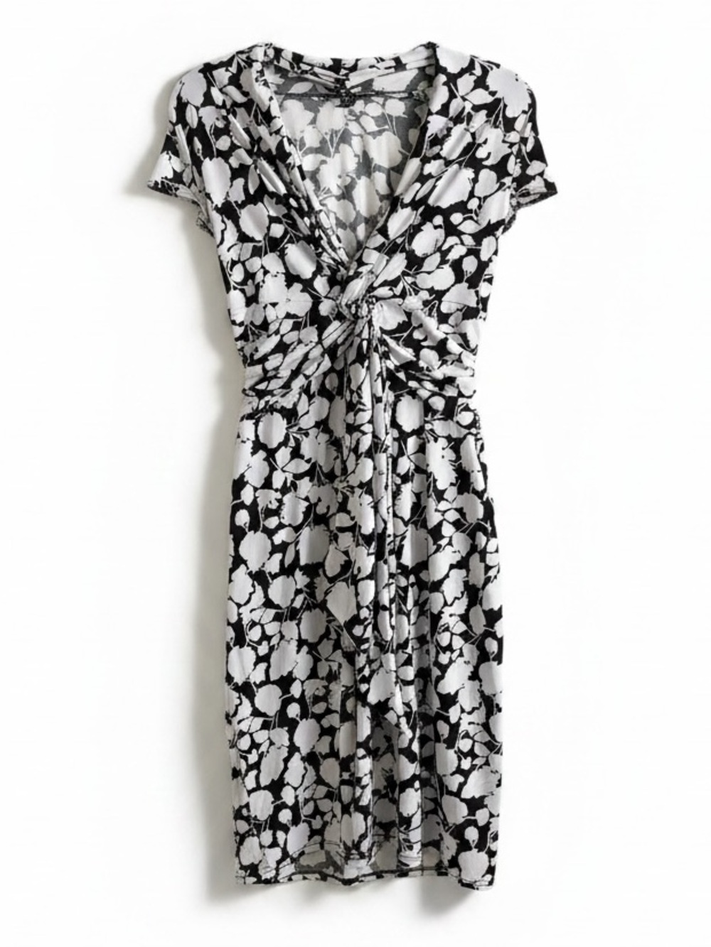 MAX & CLEO Floral Twist-Knot Midi Dress Small Black White Office